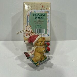 Cherished Teddies Bear with Ice Skates 1995 Dated Hanging Ornament w/ box CT3